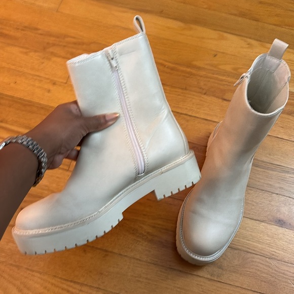 Ivory Rhinestone Lug Boots - Picture 2 of 4